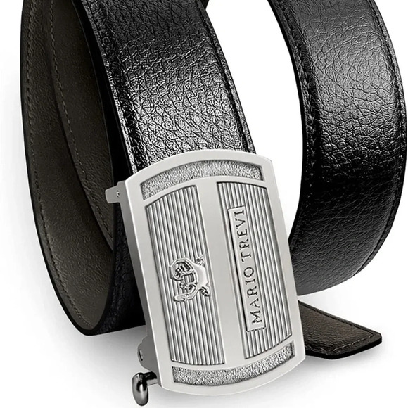 MARIO TREVI Men’s Black Ratchet Belt w Adjustable Slide w Automatic Buckle NWT - Picture 1 of 8